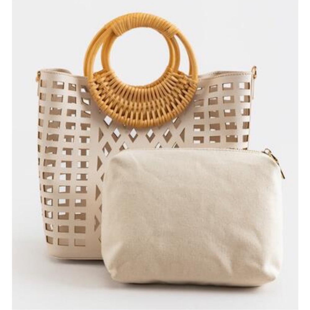 Anthropologie Bamboo Handle Tote Purse - Picture 3 of 8